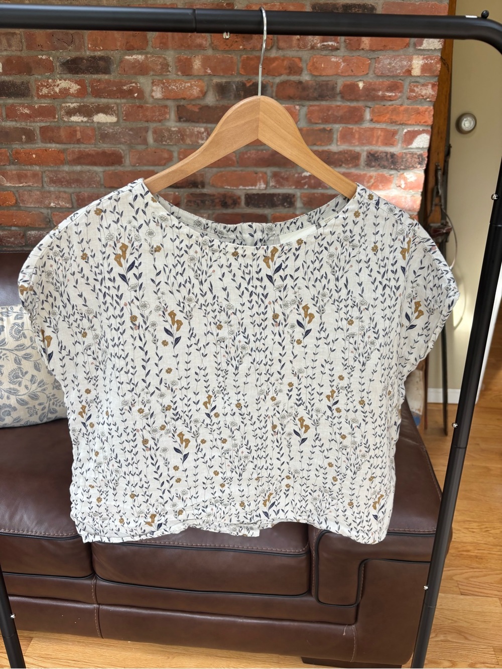Cynthia Rowley White Blouse with Navy and Gold Floral Print